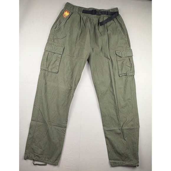 Spitfire Bighead Pants Beige Ripstop Cargo Belted Y2K Skater Mens Size L Green - Picture 2 of 7